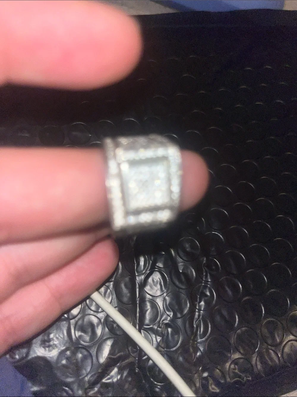 Silver Men’s Pavé Square Statement Ring Size 10